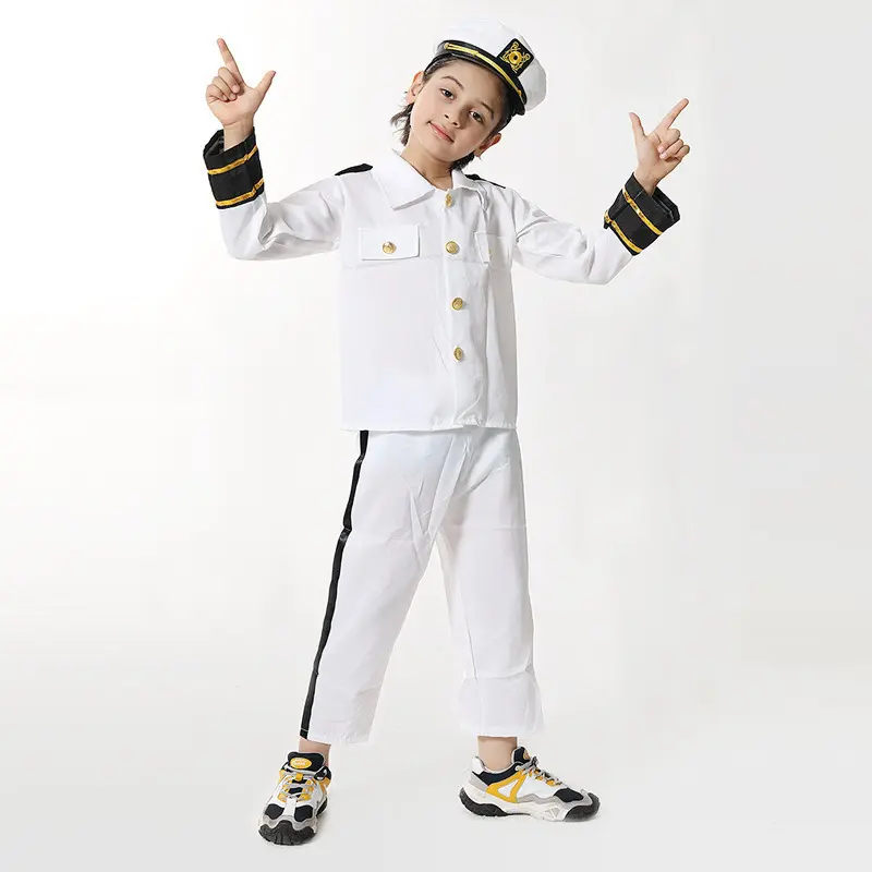 Halloween New Kids Captain Show Costumes Cosplay Navy Sailor Cosplay Outfit with Hat0